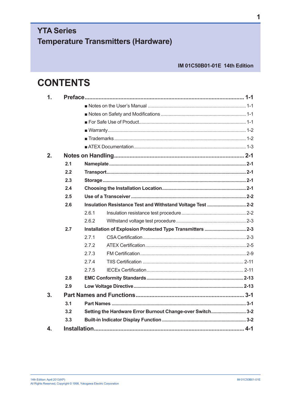 Yokogawa YTA320 User Manual | Page 2 / 47