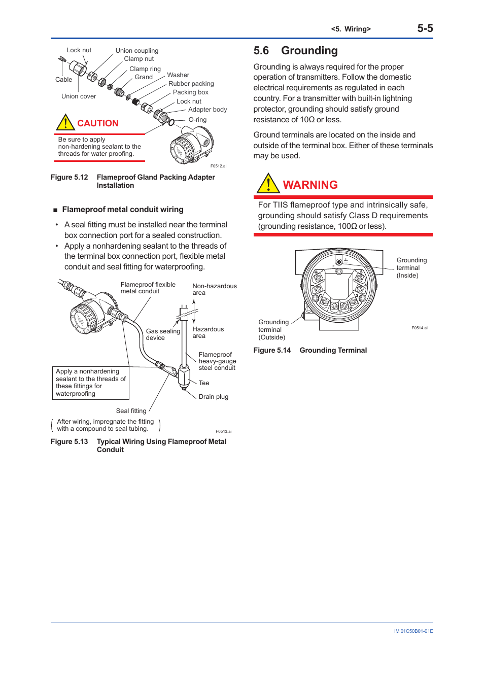 6 grounding, Grounding -5, Warning | Caution | Yokogawa YTA320 User Manual | Page 28 / 47