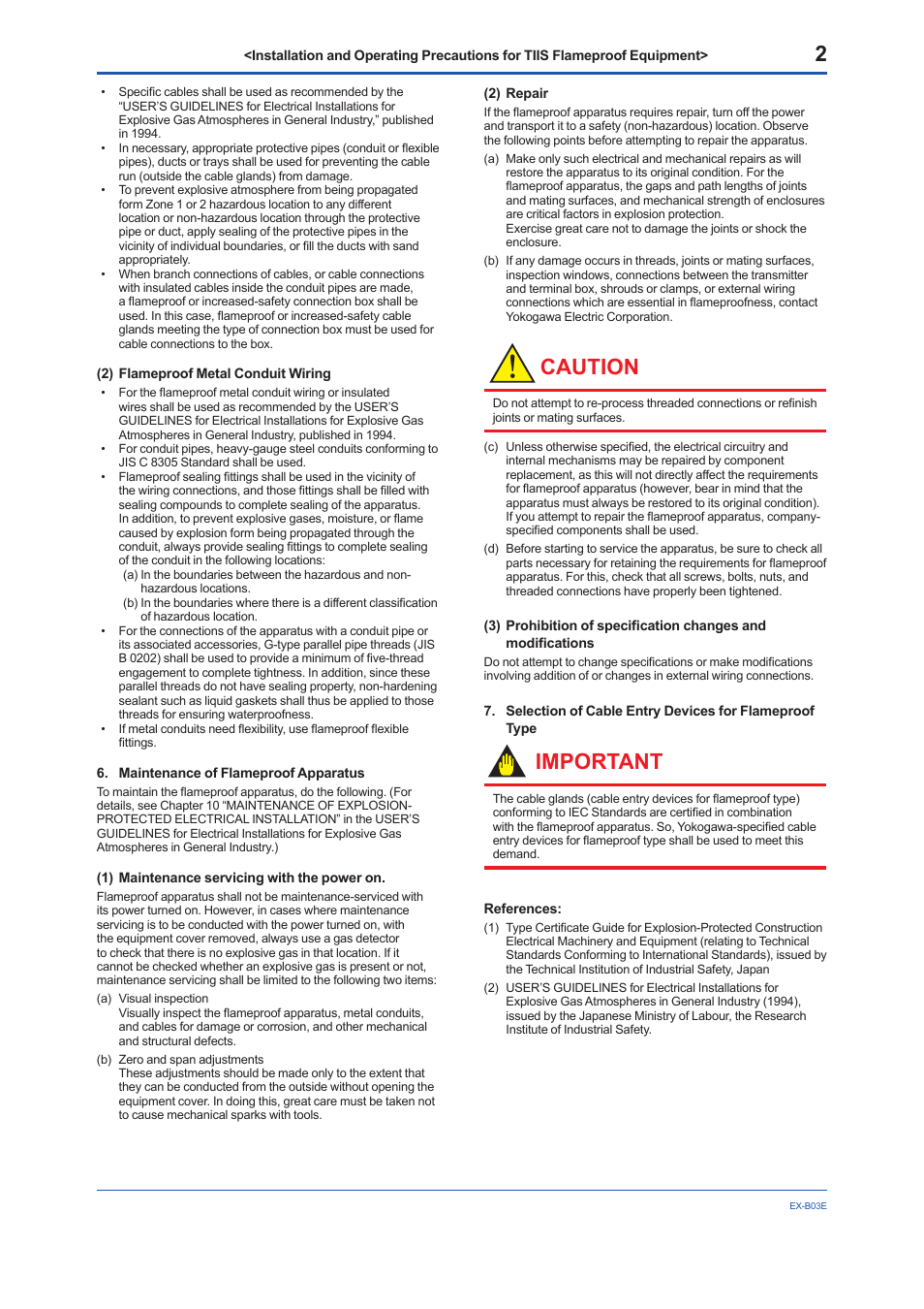 Caution, Important | Yokogawa YTA320 User Manual | Page 43 / 47