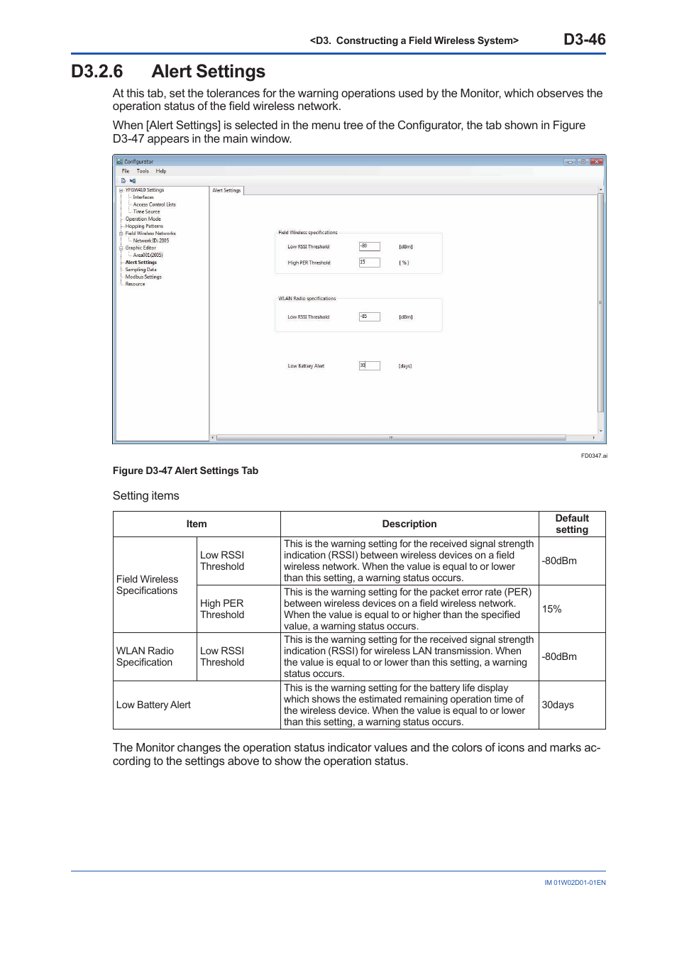 D3.2.6 alert settings, D3.2.6, D3-46 | Yokogawa YFGW410 User Manual | Page 107 / 202