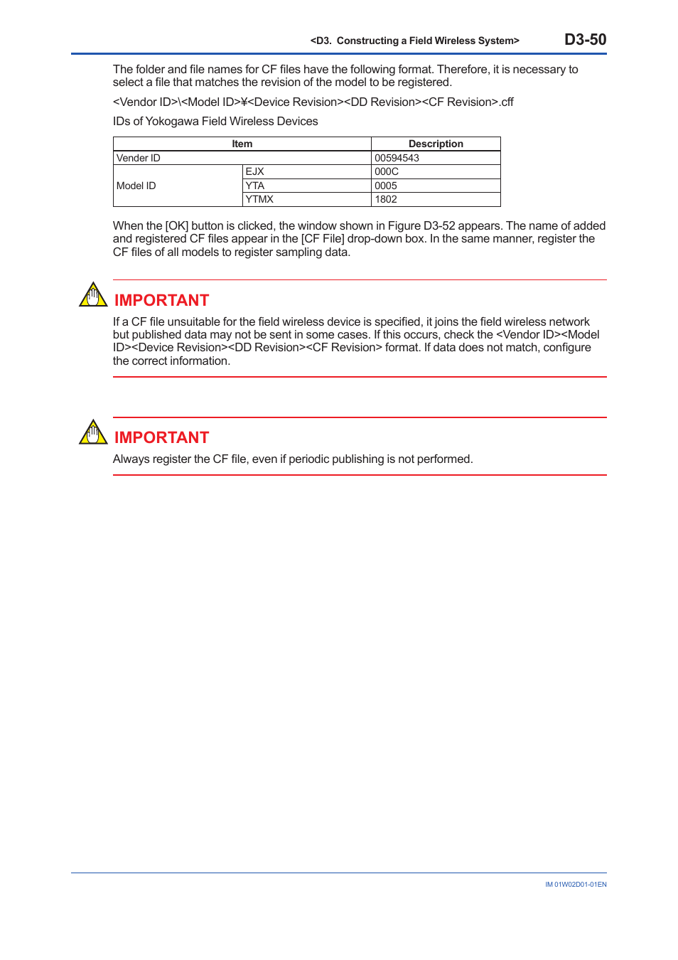 D3-50, Important | Yokogawa YFGW410 User Manual | Page 111 / 202