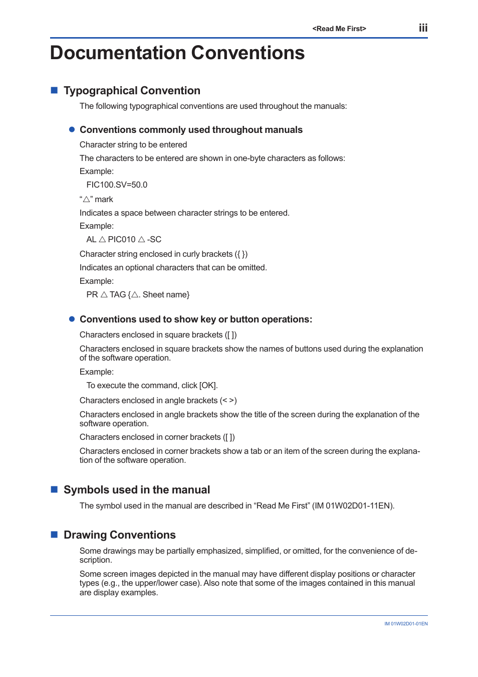 Documentation conventions, Ntypographical convention, Nsymbols used in the manual | Ndrawing conventions | Yokogawa YFGW410 User Manual | Page 12 / 202