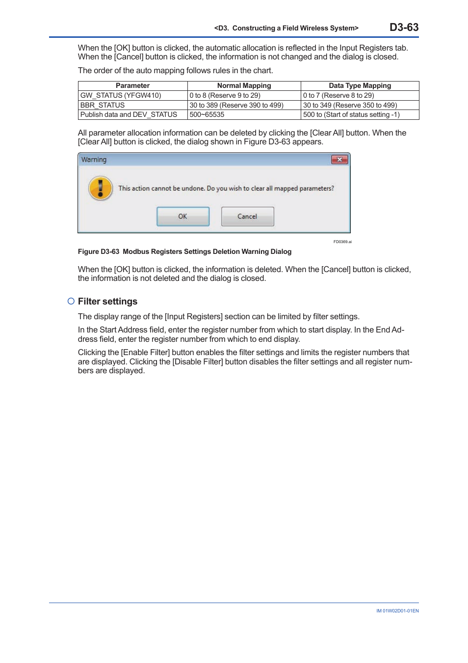 D3-63, Filter settings | Yokogawa YFGW410 User Manual | Page 124 / 202