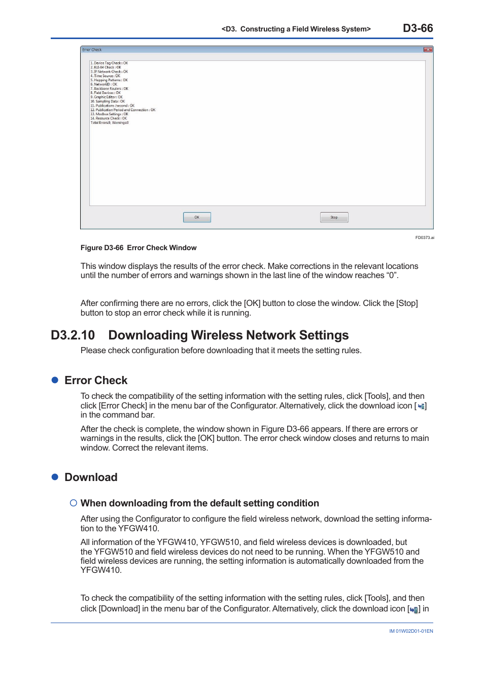 D3.2.10 downloading wireless network settings, D3-66, Lerror check | Ldownload | Yokogawa YFGW410 User Manual | Page 127 / 202