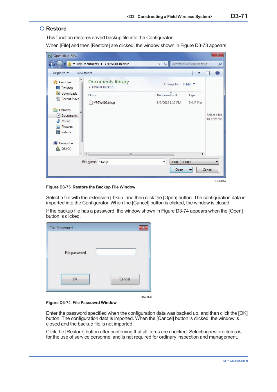 D3-71, Restore | Yokogawa YFGW410 User Manual | Page 132 / 202