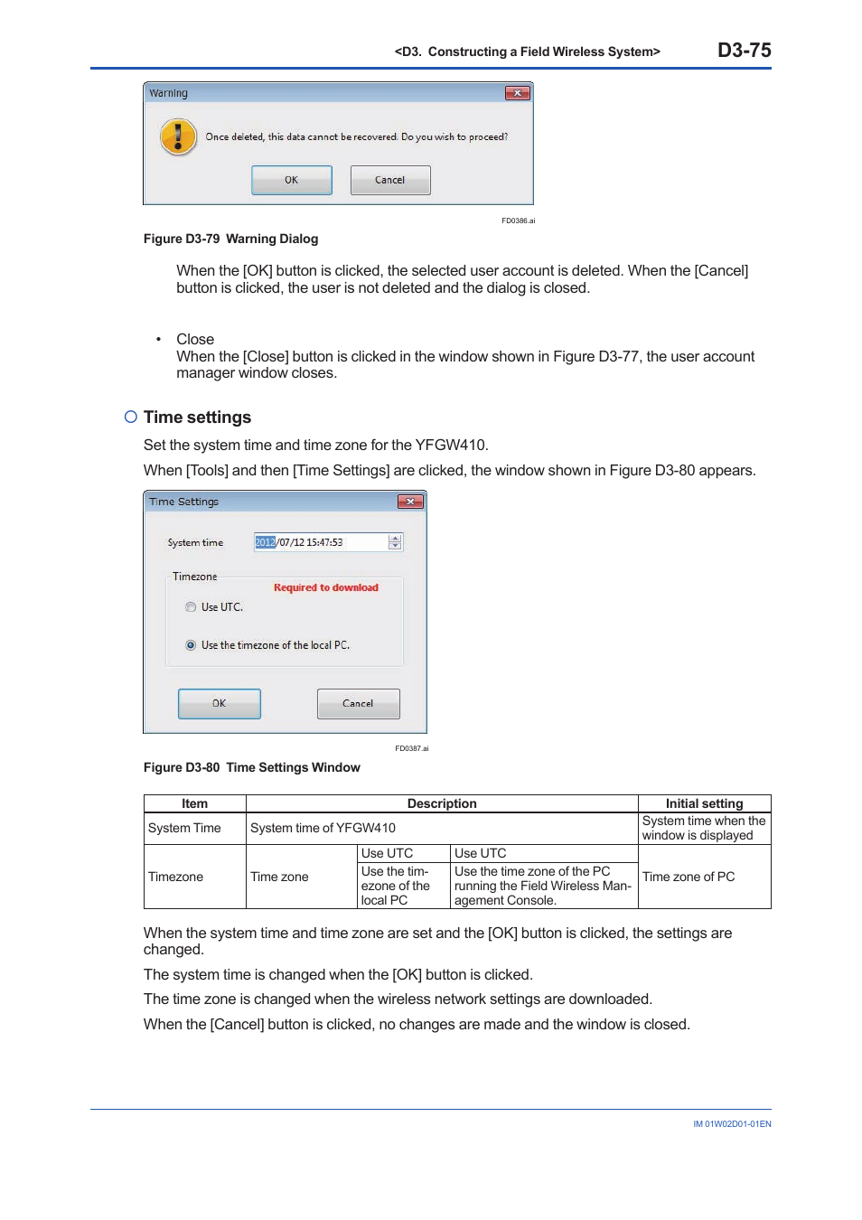 D3-75, Time settings | Yokogawa YFGW410 User Manual | Page 136 / 202