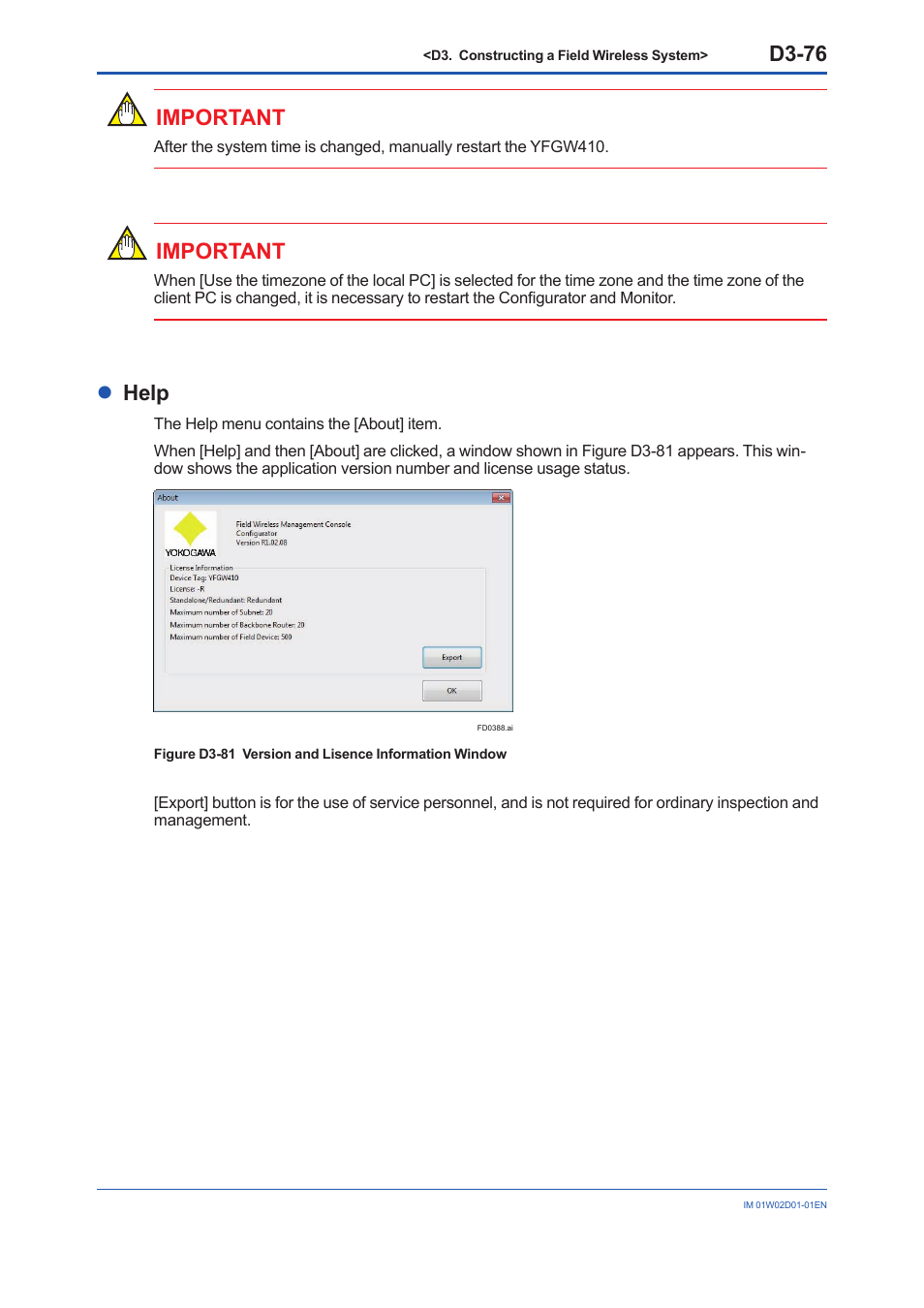 D3-76, Important, Lhelp | Yokogawa YFGW410 User Manual | Page 137 / 202