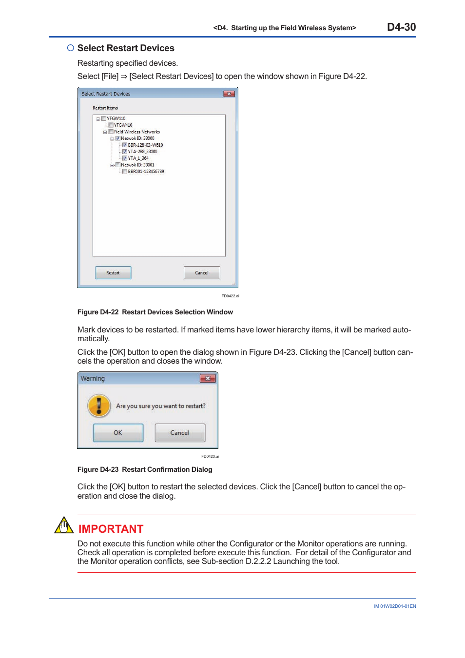 D4-30, Important, Select restart devices | Yokogawa YFGW410 User Manual | Page 167 / 202