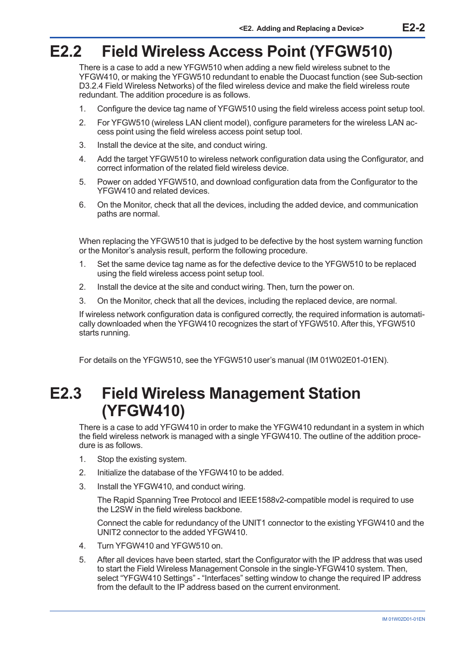 E2.2 field wireless access point (yfgw510), E2.3 field wireless management station (yfgw410), E2.2 | E2.3, E2-2 | Yokogawa YFGW410 User Manual | Page 181 / 202