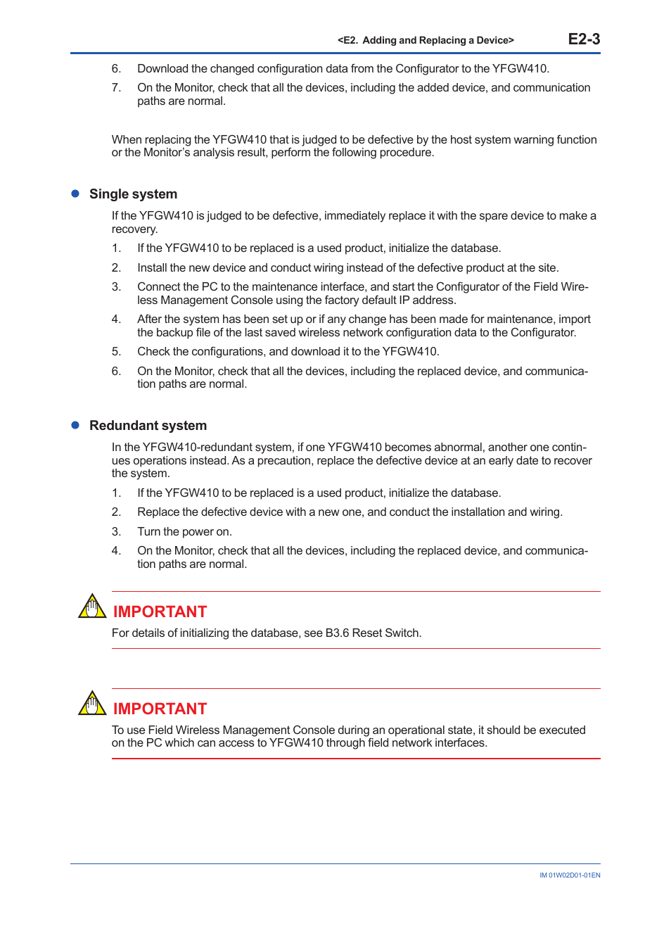 E2-3, Important | Yokogawa YFGW410 User Manual | Page 182 / 202