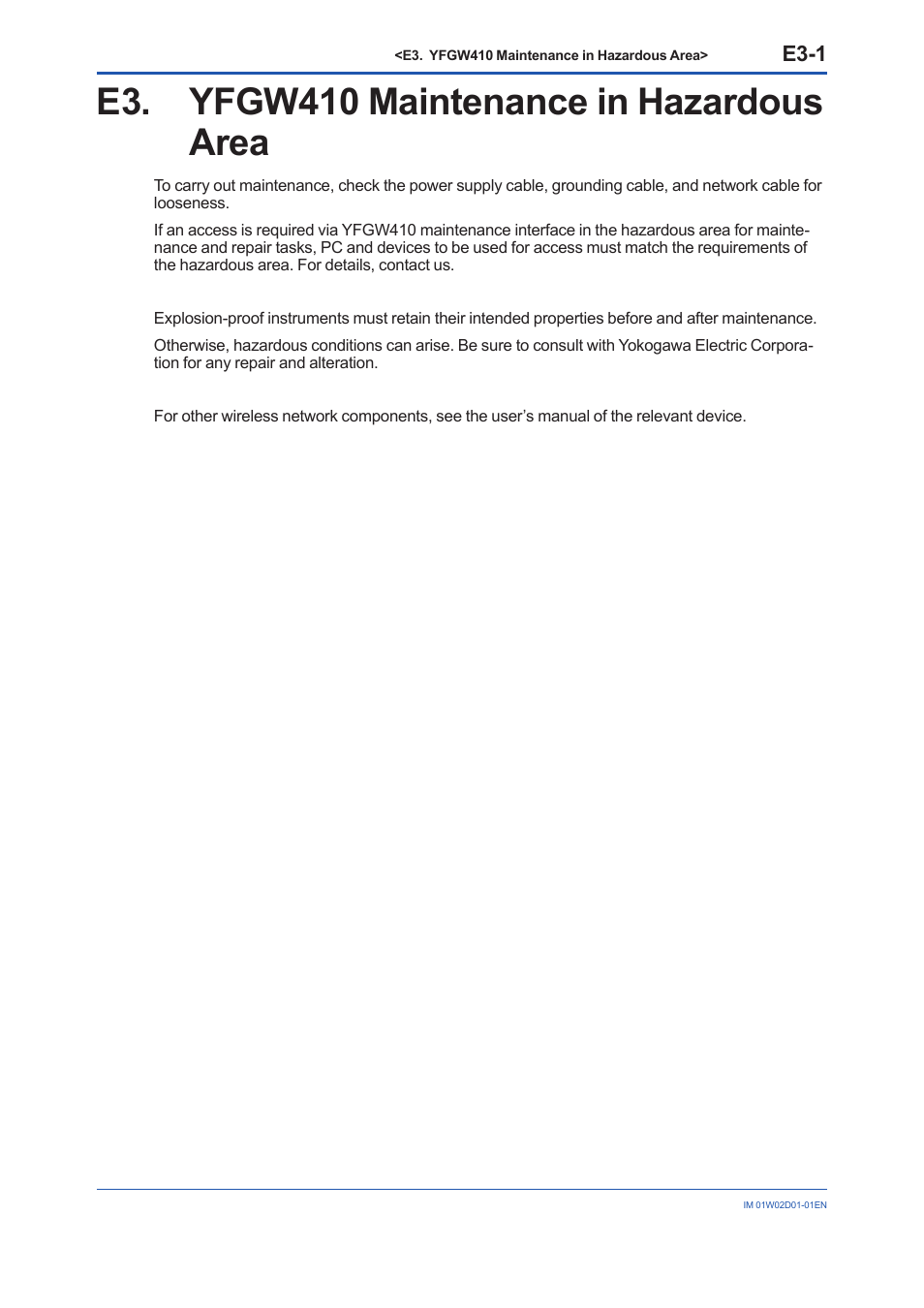 E3. yfgw410 maintenance in hazardous area | Yokogawa YFGW410 User Manual | Page 183 / 202