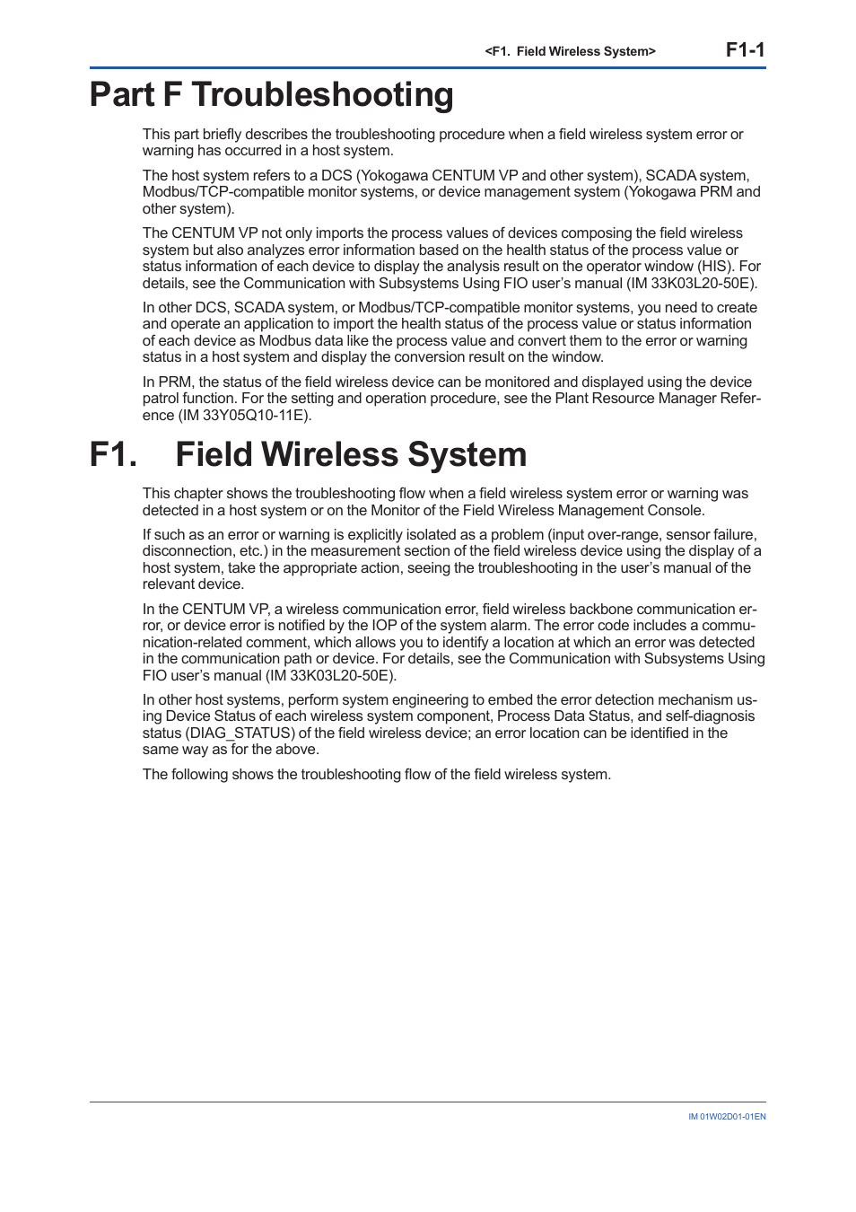 Part f troubleshooting, F1. field wireless system, F1-1 | Yokogawa YFGW410 User Manual | Page 185 / 202