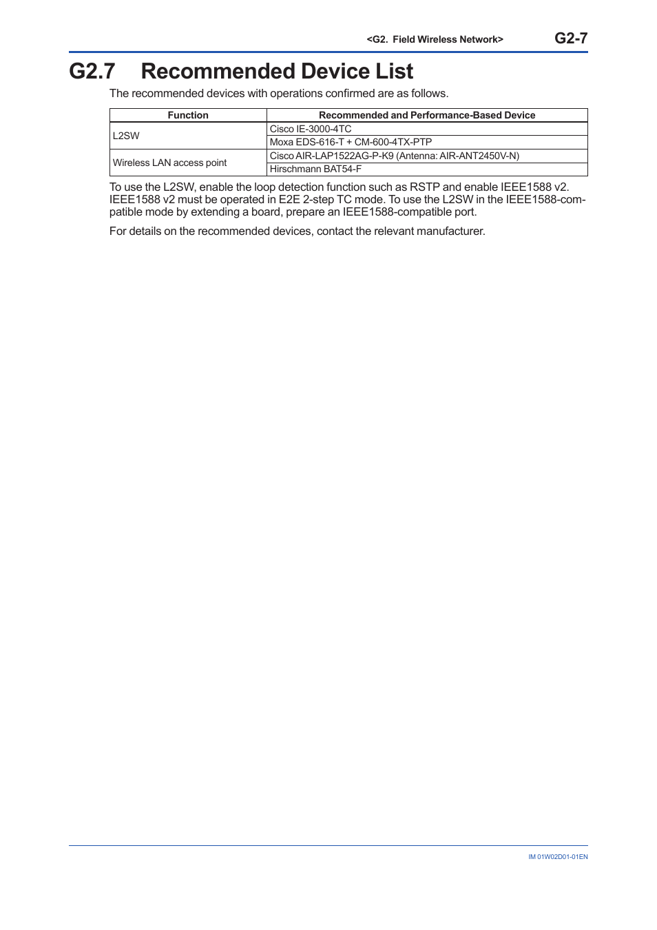 G2.7 recommended device list, G2.7, G2-7 | Yokogawa YFGW410 User Manual | Page 200 / 202