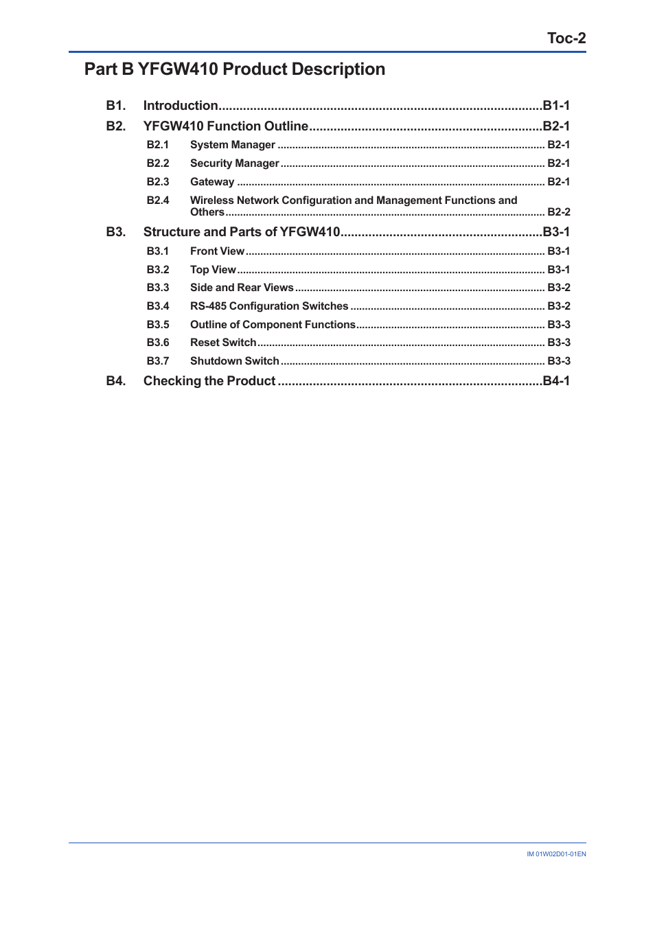 Part b yfgw410 product description, Toc-2 | Yokogawa YFGW410 User Manual | Page 4 / 202