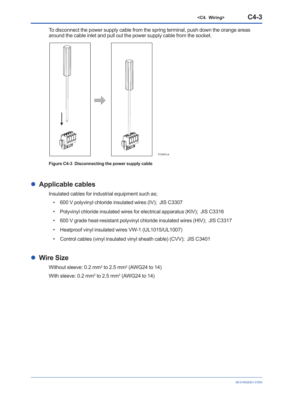 C4-3, Lapplicable cables, Lwire size | Yokogawa YFGW410 User Manual | Page 41 / 202