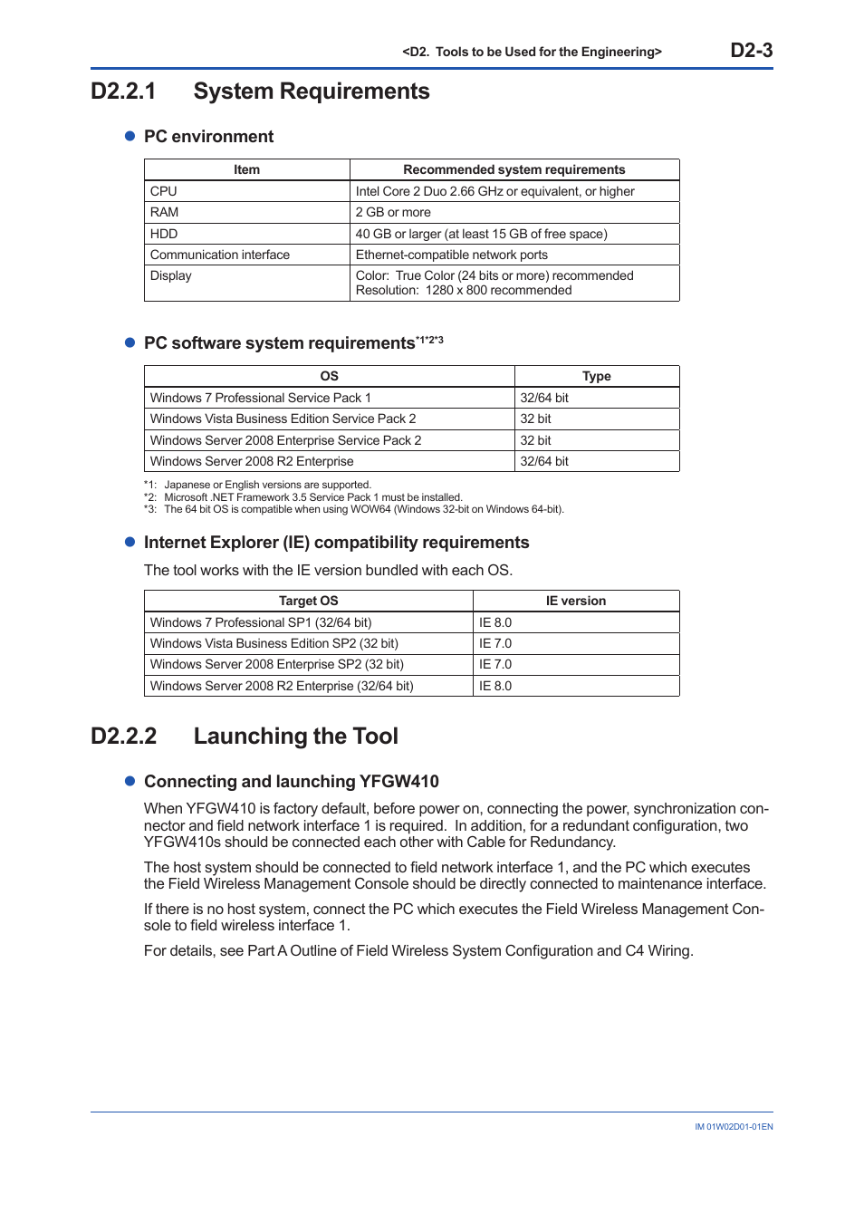 D2.2.1 system requirements, D2.2.2 launching the tool, D2.2.1 | D2.2.2, D2-3, Lpc environment, Lpc software system requirements, Linternet explorer (ie) compatibility requirements, Lconnecting and launching yfgw410 | Yokogawa YFGW410 User Manual | Page 55 / 202