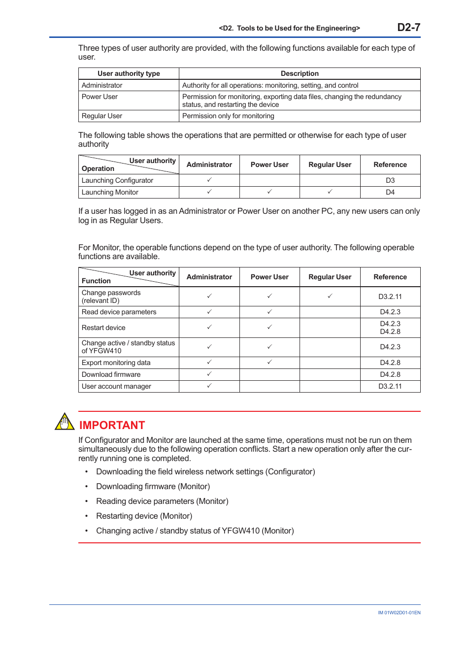 D2-7, Important | Yokogawa YFGW410 User Manual | Page 59 / 202