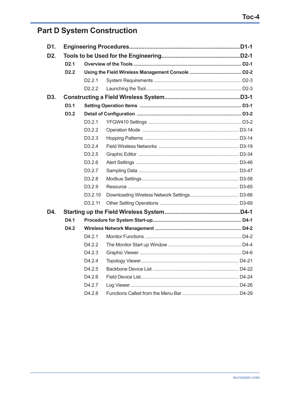 Part d system construction, Toc-4 | Yokogawa YFGW410 User Manual | Page 6 / 202