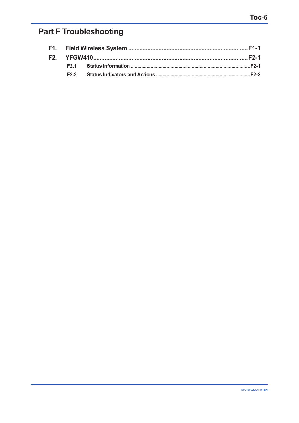 Part f troubleshooting, Toc-6 | Yokogawa YFGW410 User Manual | Page 8 / 202