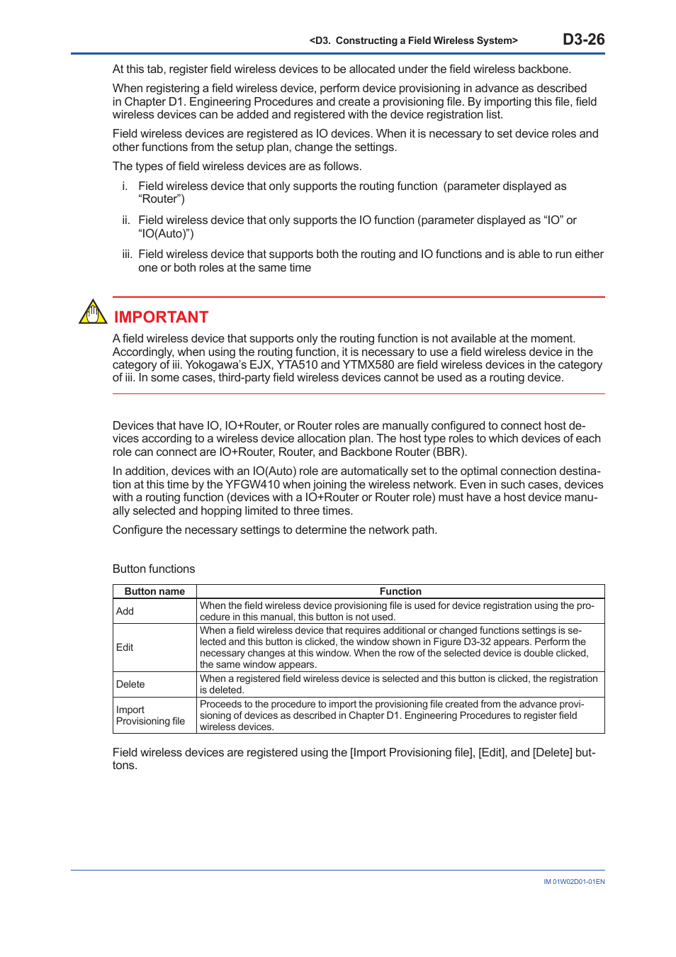 D3-26, Important | Yokogawa YFGW410 User Manual | Page 87 / 202