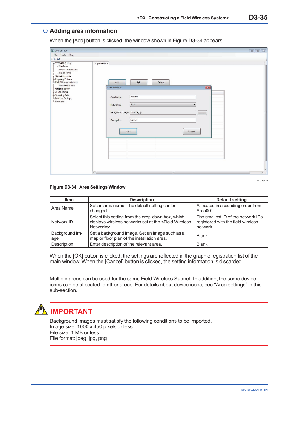 D3-35, Important, Adding area information | Yokogawa YFGW410 User Manual | Page 96 / 202