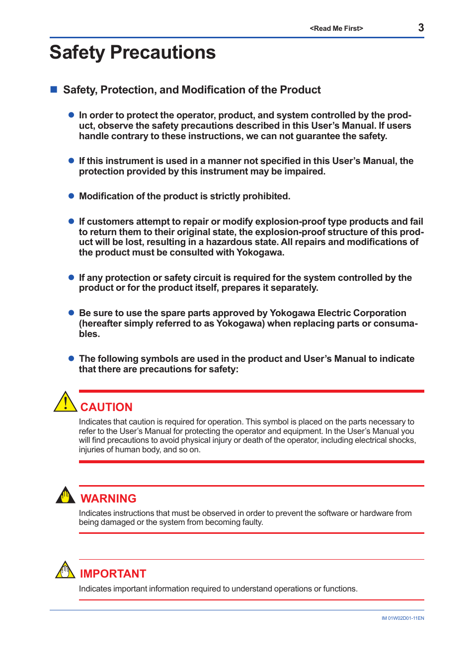 Safety precautions, Caution, Warning | Yokogawa YFGW410 User Manual | Page 3 / 14