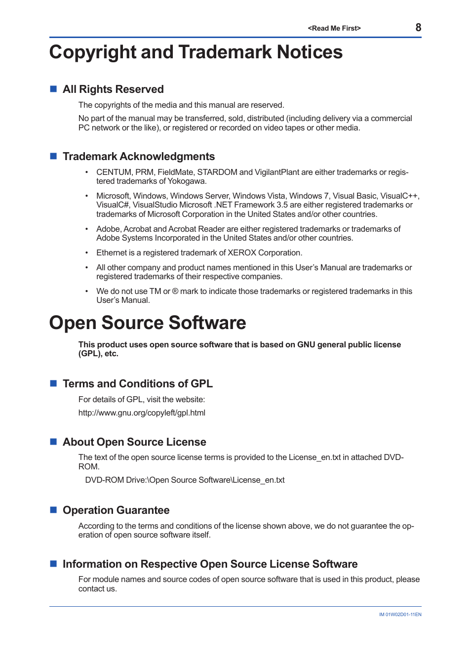 Copyright and trademark notices, Open source software | Yokogawa YFGW410 User Manual | Page 8 / 14