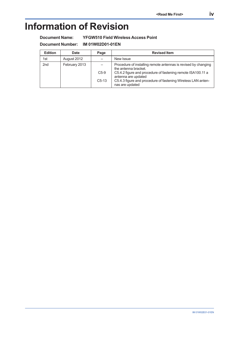 Information of revision | Yokogawa YFGW510 User Manual | Page 13 / 89