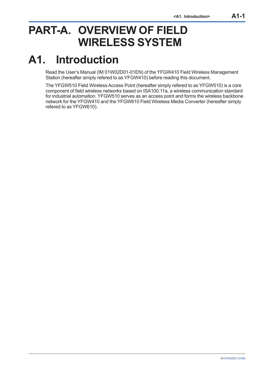 Part-a. overview of field wireless system, A1. introduction | Yokogawa YFGW510 User Manual | Page 14 / 89