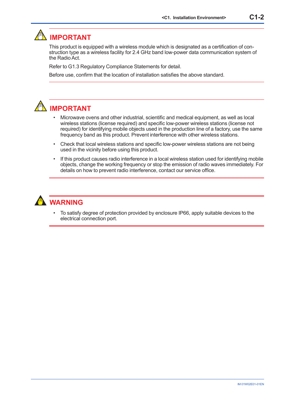 C1-2, Important, Warning | Yokogawa YFGW510 User Manual | Page 26 / 89