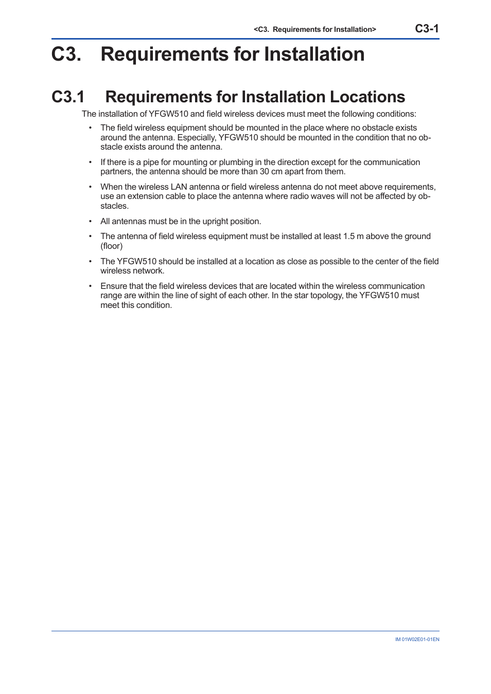 C3. requirements for installation, C3.1 requirements for installation locations, C3.1 | C3-1 | Yokogawa YFGW510 User Manual | Page 28 / 89