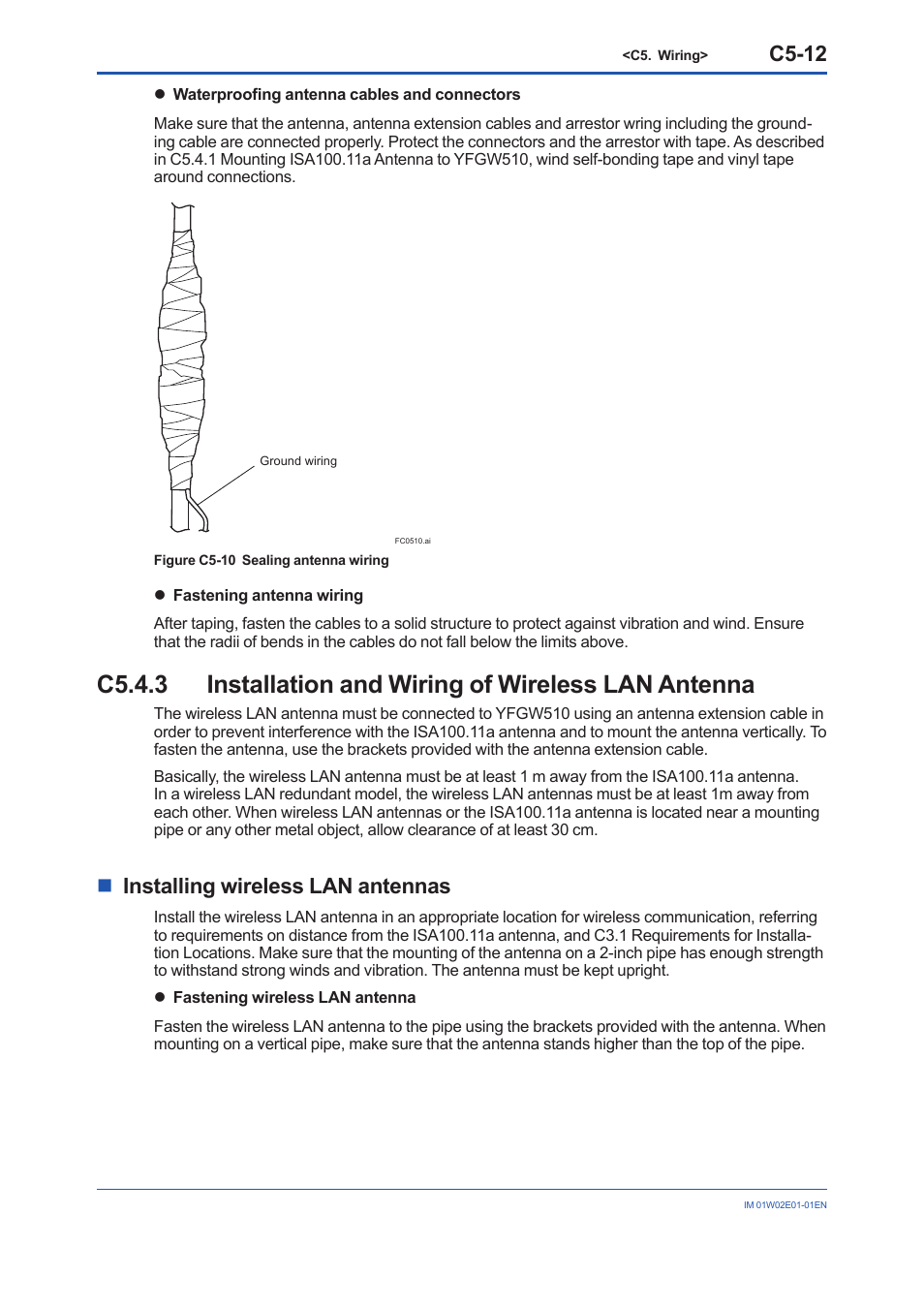 C5.4.3, C5-12, Ninstalling wireless lan antennas | Yokogawa YFGW510 User Manual | Page 44 / 89