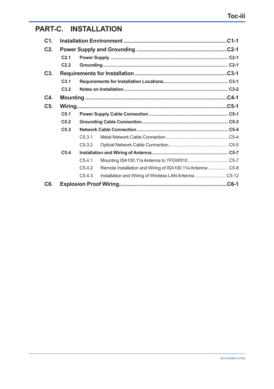Part-c. installation, Toc-iii | Yokogawa YFGW510 User Manual | Page 5 / 89