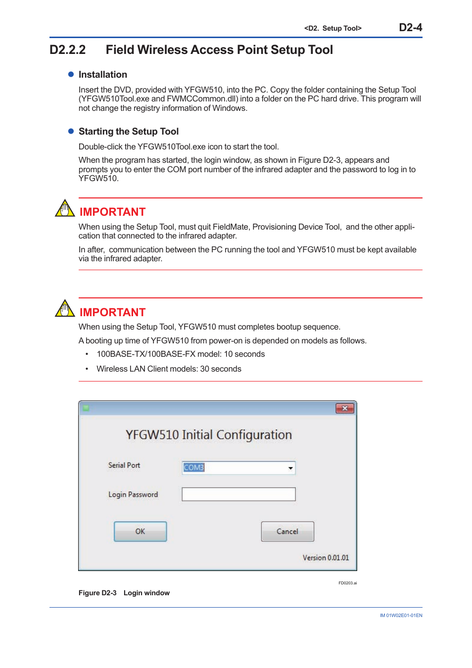 D2.2.2 field wireless access point setup tool, D2.2.2, D2-4 | Important | Yokogawa YFGW510 User Manual | Page 54 / 89
