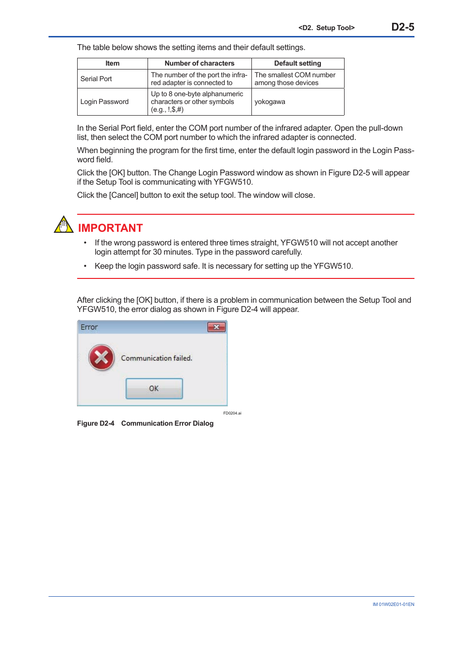 D2-5, Important | Yokogawa YFGW510 User Manual | Page 55 / 89