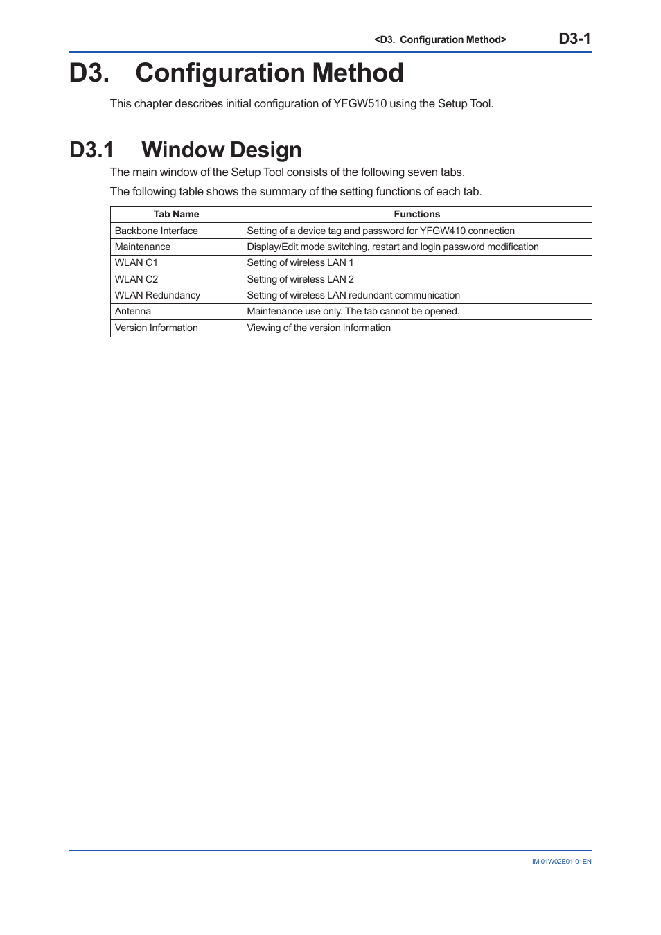 D3. configuration method, D3.1 window design, D3.1 | D3-1 | Yokogawa YFGW510 User Manual | Page 59 / 89