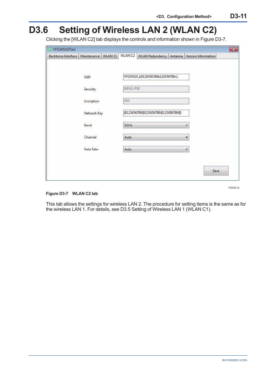 D3.6 setting of wireless lan 2 (wlan c2), D3.6, D3-11 | Yokogawa YFGW510 User Manual | Page 69 / 89