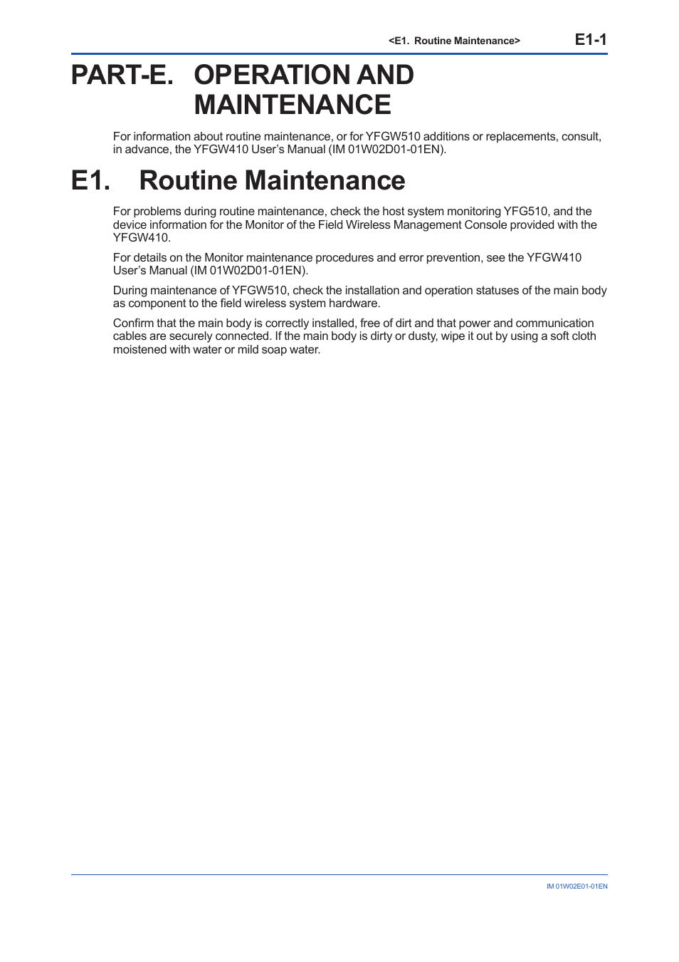 Part-e. operation and maintenance, E1. routine maintenance | Yokogawa YFGW510 User Manual | Page 72 / 89