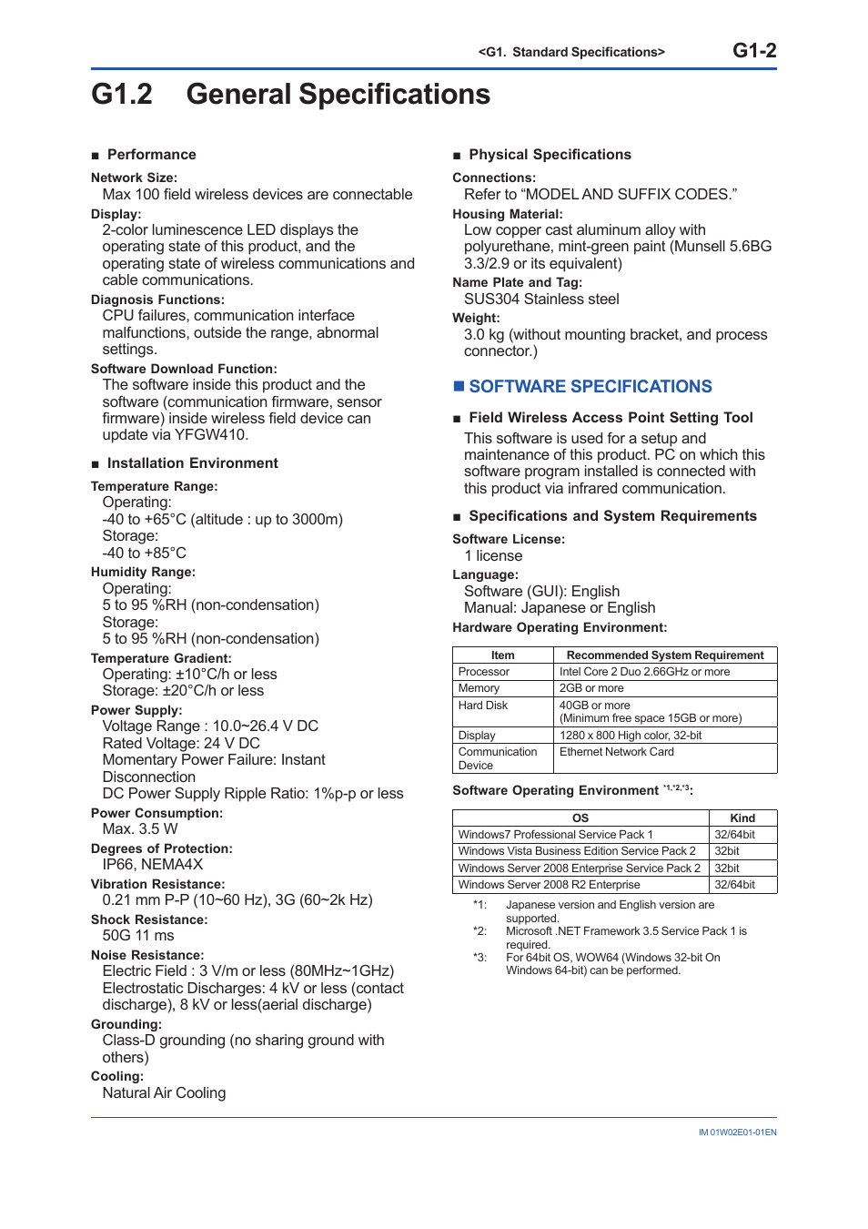 G1.2 general specifications, G1.2, G1-2 | Nsoftware specifications | Yokogawa YFGW510 User Manual | Page 80 / 89