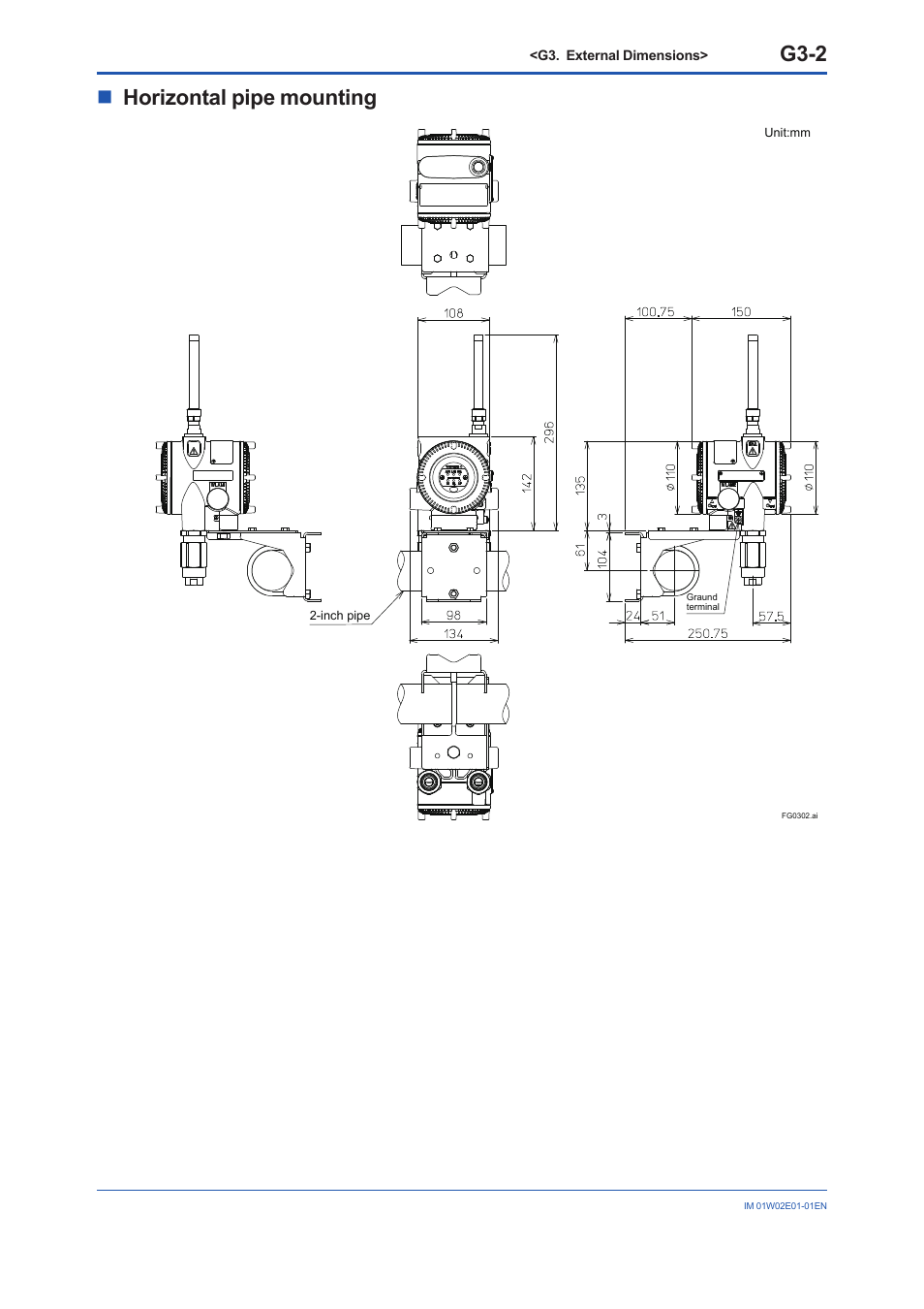 G3-2, Nhorizontal pipe mounting | Yokogawa YFGW510 User Manual | Page 85 / 89