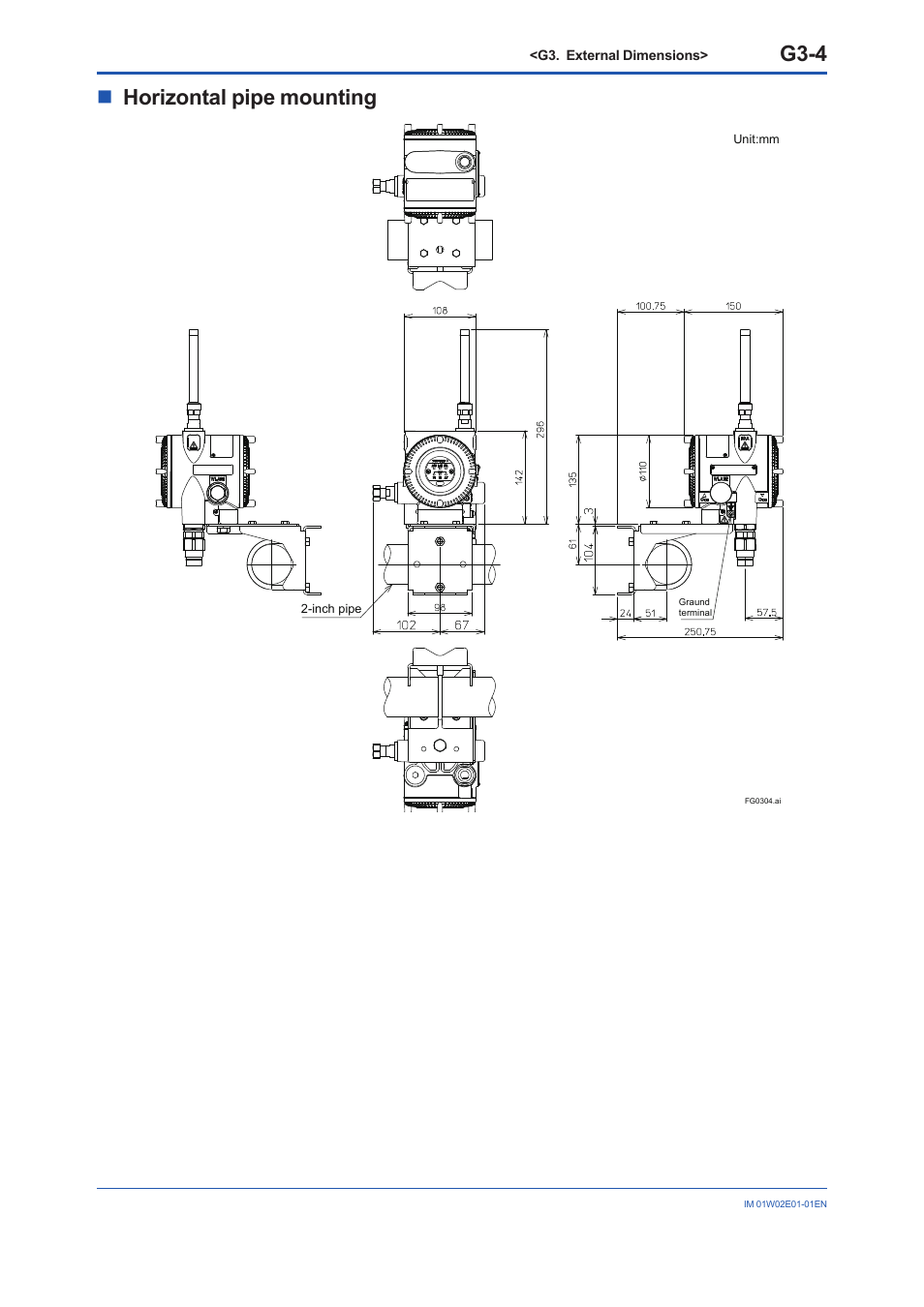 G3-4, Nhorizontal pipe mounting | Yokogawa YFGW510 User Manual | Page 87 / 89