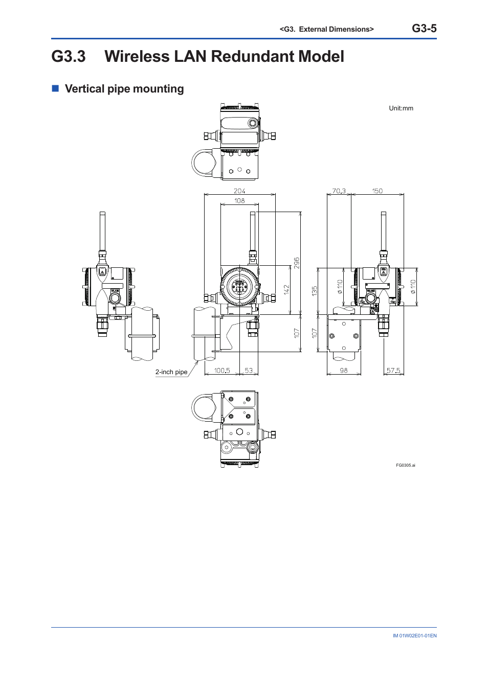 G3.3 wireless lan redundant model, G3.3, G3-5 | Nvertical pipe mounting | Yokogawa YFGW510 User Manual | Page 88 / 89