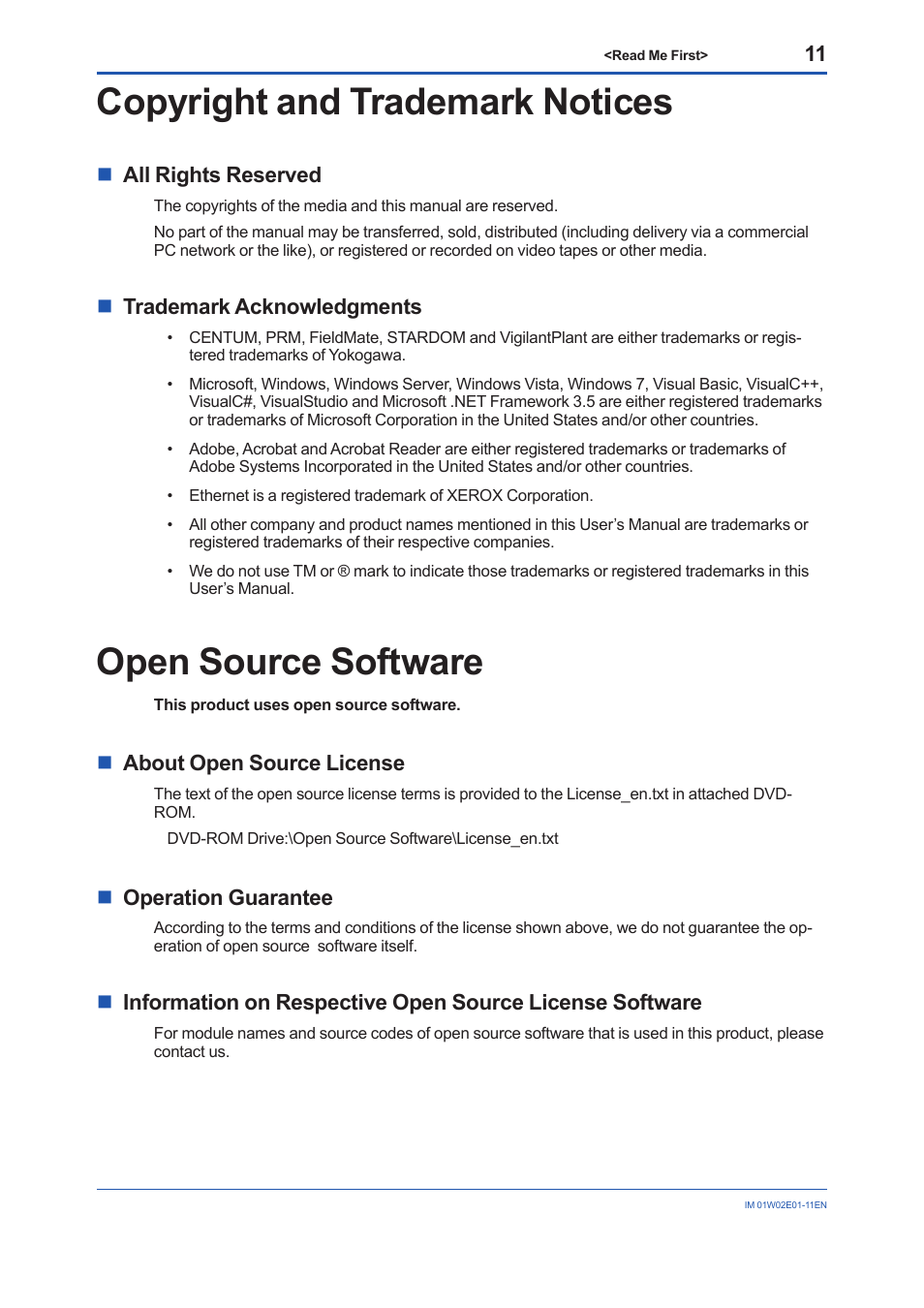 Copyright and trademark notices, Open source software | Yokogawa YFGW510 User Manual | Page 11 / 16