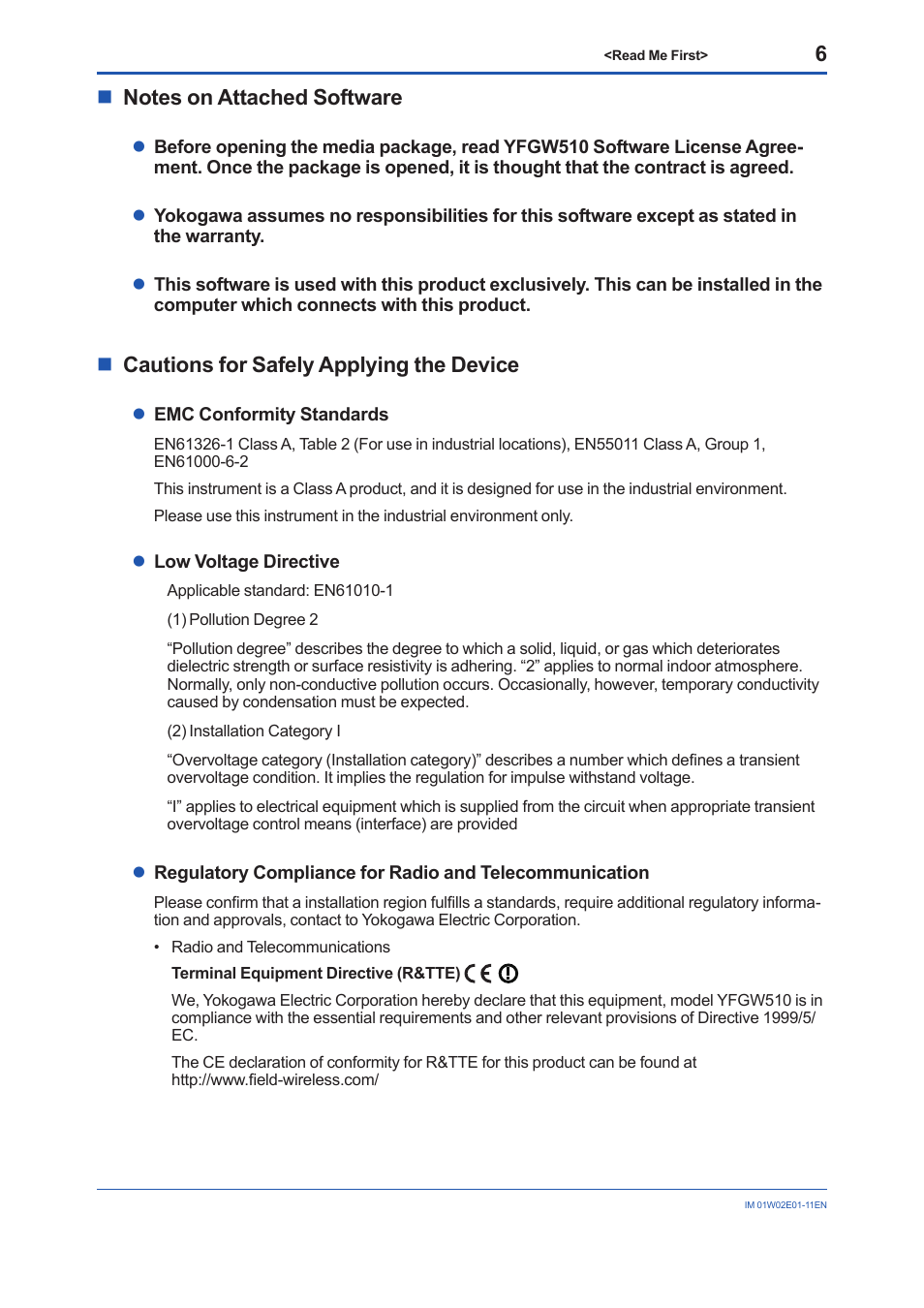 Ncautions for safely applying the device | Yokogawa YFGW510 User Manual | Page 6 / 16