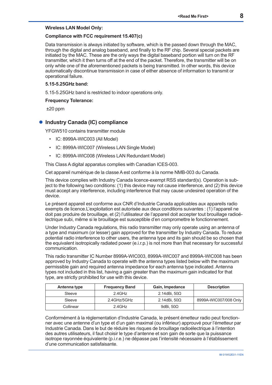 Lindustry canada (ic) compliance | Yokogawa YFGW510 User Manual | Page 8 / 16