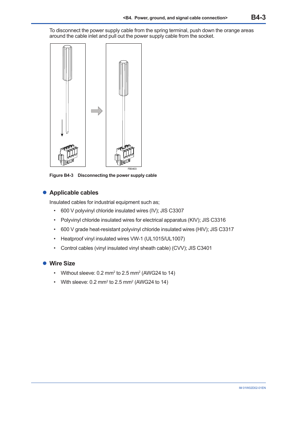 B4-3, Lapplicable cables, Lwire size | Yokogawa YFGW610 User Manual | Page 29 / 45