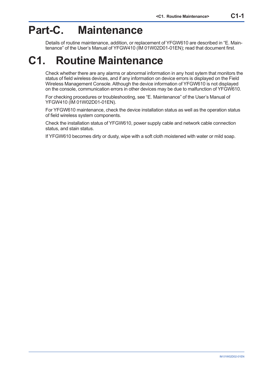 Part-c. maintenance, C1. routine maintenance, C1-1 | Yokogawa YFGW610 User Manual | Page 38 / 45