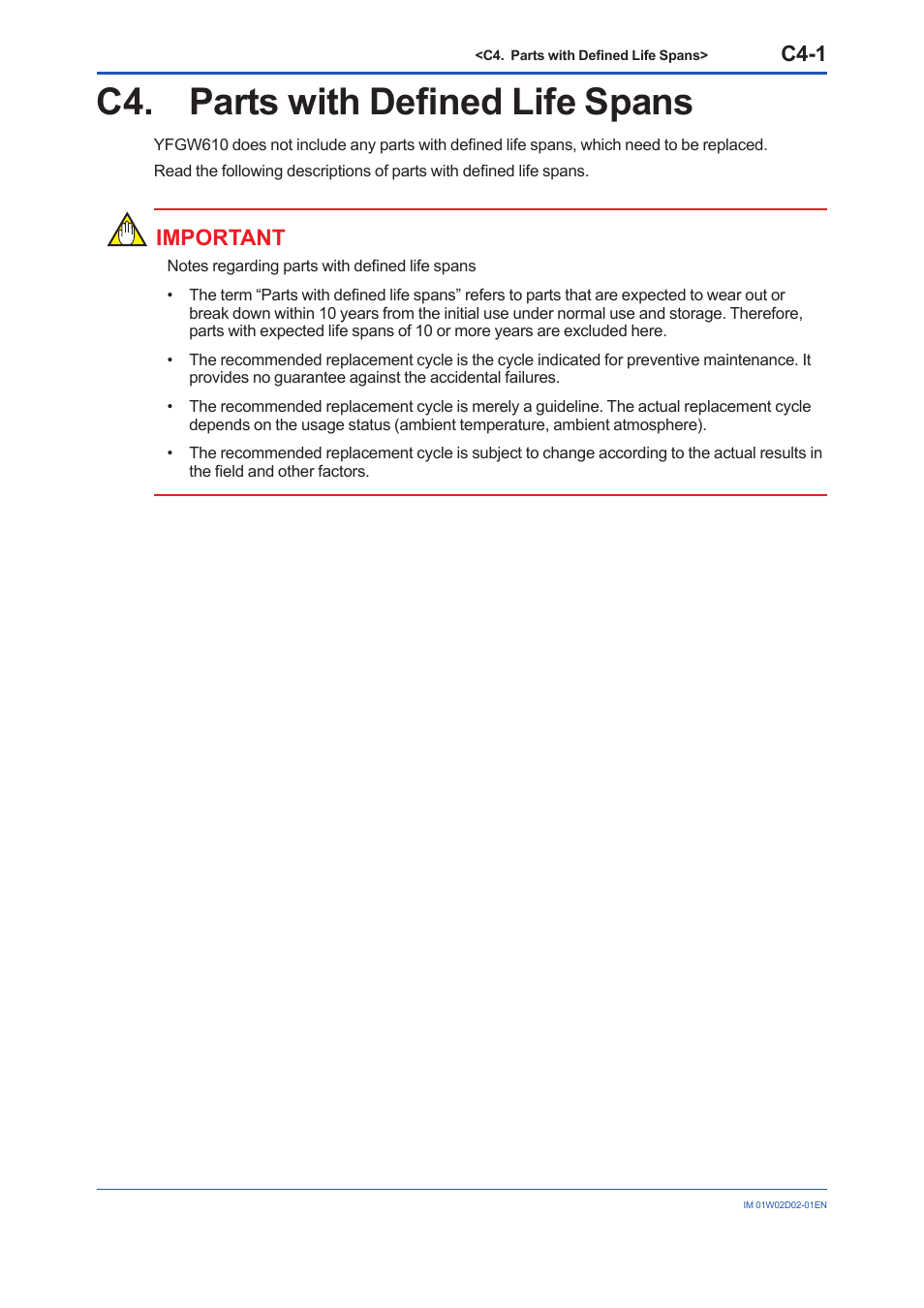 C4. parts with defined life spans, C4-1, Important | Yokogawa YFGW610 User Manual | Page 41 / 45