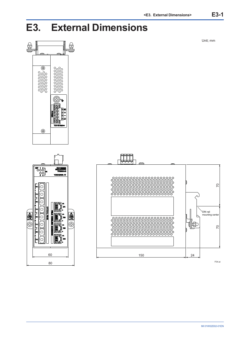 E3. external dimensions, E3-1 | Yokogawa YFGW610 User Manual | Page 45 / 45