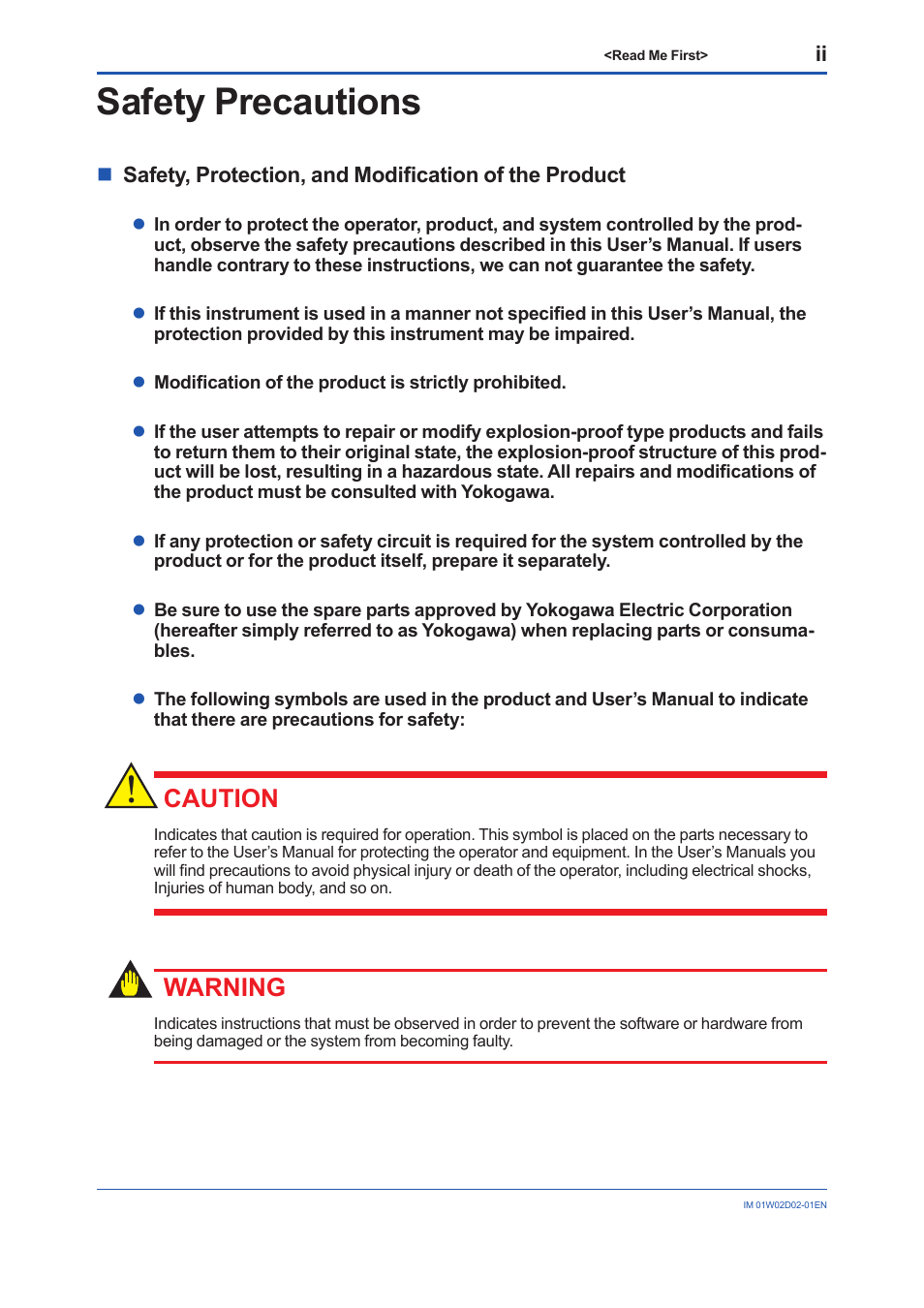 Safety precautions, Caution, Warning | Yokogawa YFGW610 User Manual | Page 6 / 45